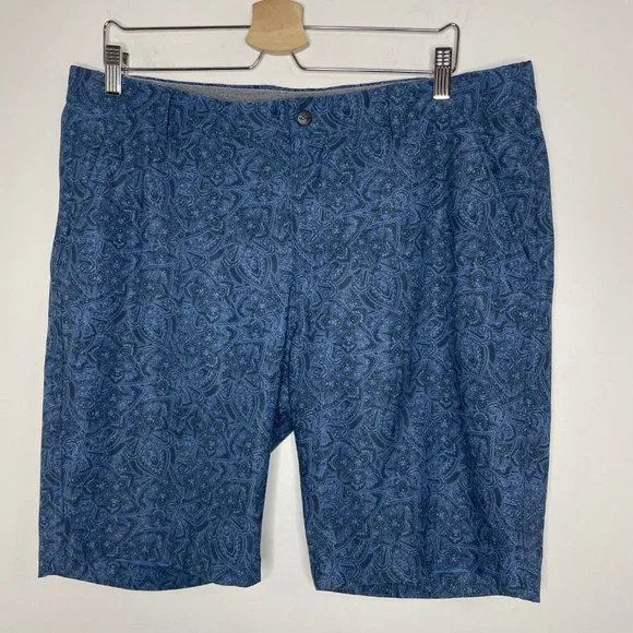 Greg Norman Men's Size 36 Blue Paisley Print Athletic Golf Shorts 90% Polyester - Picture 1 of 9